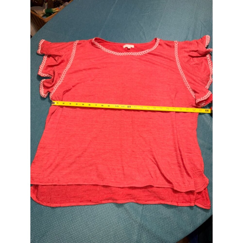 Max Studio Womens Red Ruffle Sleeve Top 3X Polyester Blend